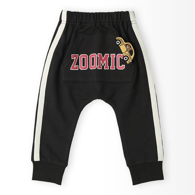 日本 ZOOLAND - 春季出遊印花運動長褲-背後刺繡車車-黑