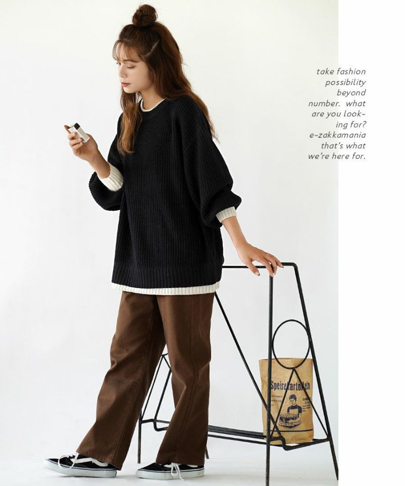 日本 zootie - 畝編袖撞色針織毛衣-黃綠x杏