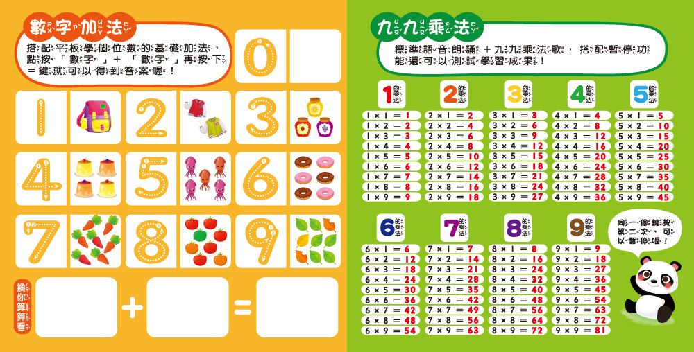 孩子的第一台手提觸控平板：ㄅㄆㄇ．ABC．數字加法．九九乘法-內含注音符號+英文字母+數字+九九乘法+7首兒歌+互動遊戲