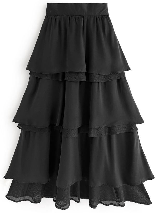 日本 GRL - 酷甜蛋糕層次長裙-黑