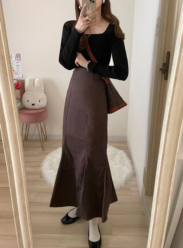 日本 GRL - 法式方領羅紋針織上衣-草綠