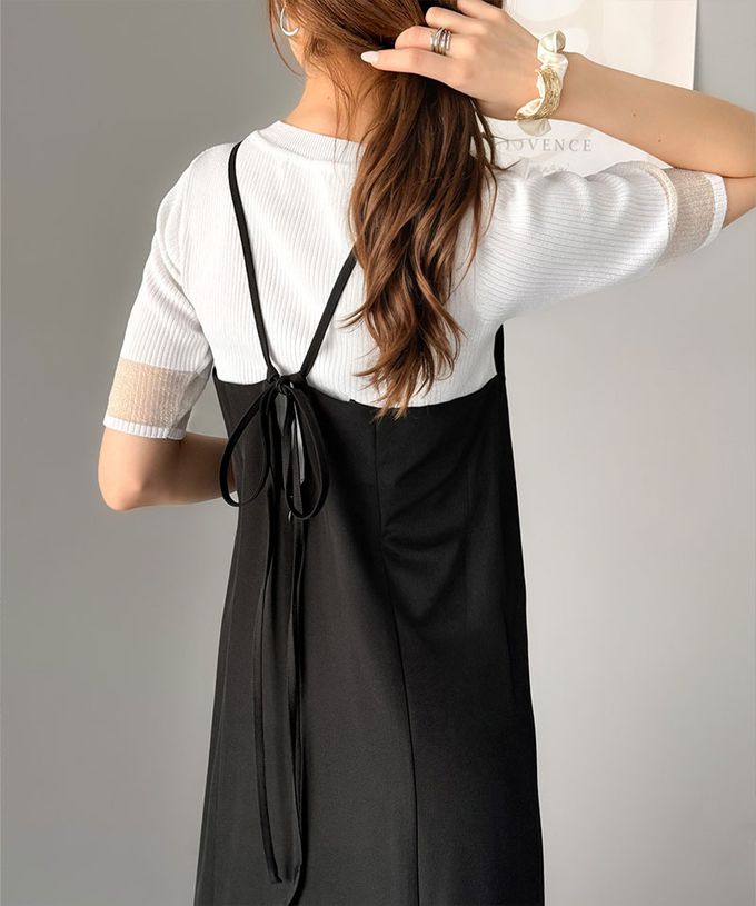日本 Classical Elf - 亞麻感優雅魚尾細肩帶洋裝-黑