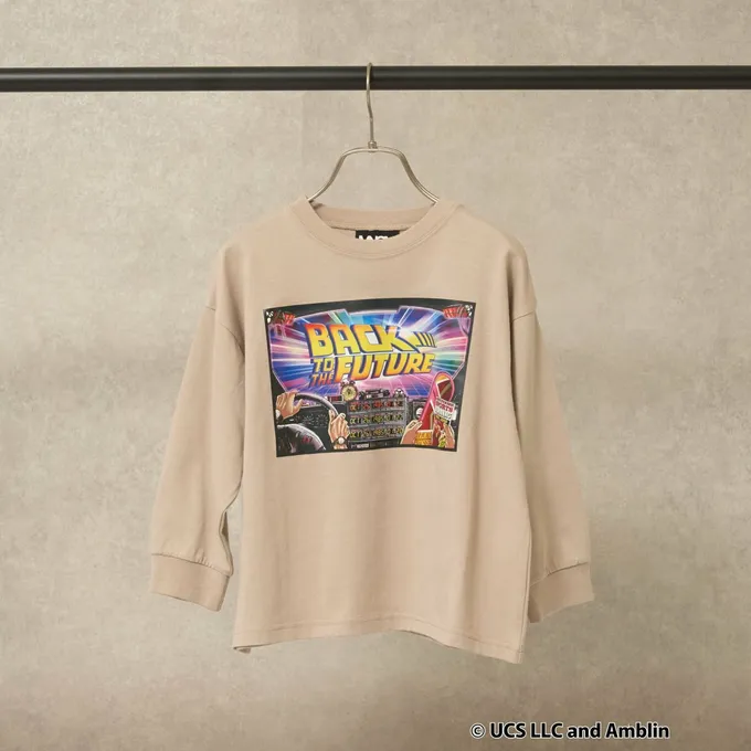 日本 b-ROOM - 聯名款 印花長袖上衣-回到未來電影場景-黑