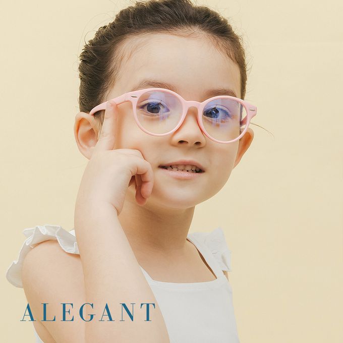 ALEGANT - 水母粉兒童專用輕量矽膠彈性圓框UV400濾藍光眼鏡