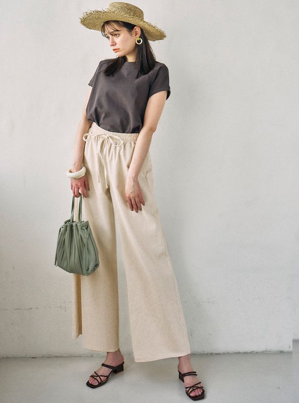 日本 GRL - 棉麻混舒適百搭綁帶寬褲-摩卡棕 (F)