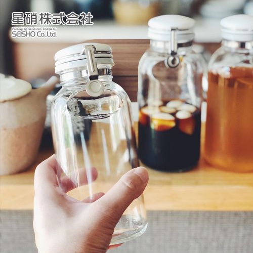 日本製 透明玻璃按壓式保存瓶/調味料罐2入組(500ML+300ML)