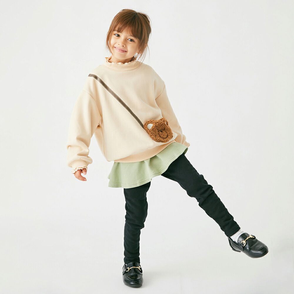 日本 evercloset - 裏起毛木耳領長袖上衣-兔子口袋-粉紅