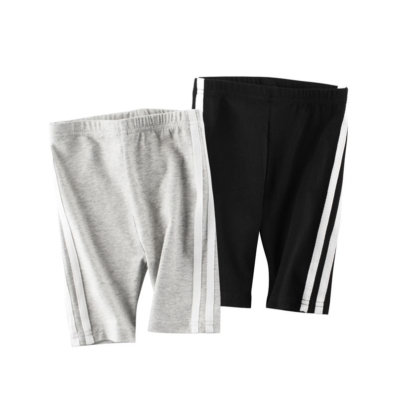 棉質五分褲-側邊條-灰色