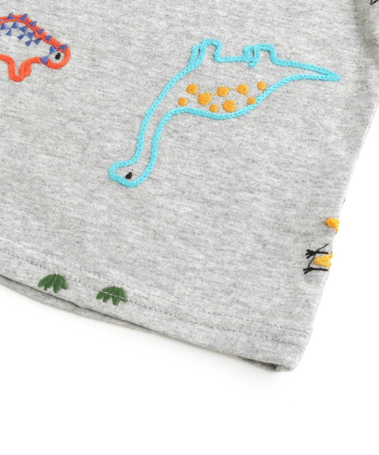日本 BIT'Z - 彩色刺繡滿版恐龍短袖上衣-灰