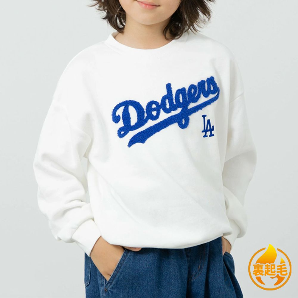 MLB聯名 裏起毛立體刺繡大學長袖上衣-洛杉磯道奇-白
