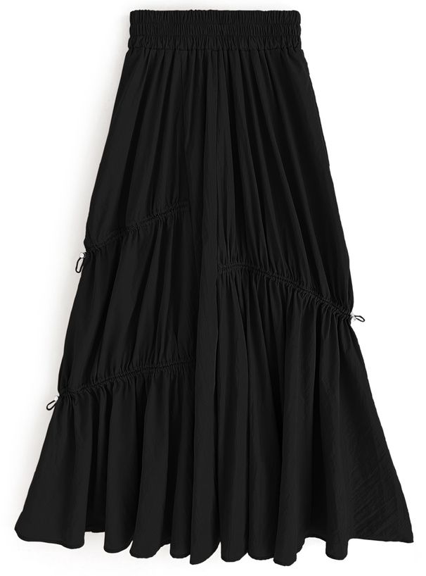 日本 GRL - 前後2WAY不規則抽繩長裙-軍綠