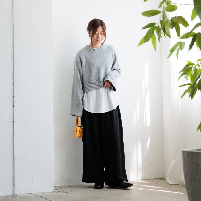 日本 ihuu - 層次穿搭針織上衣套裝-黑