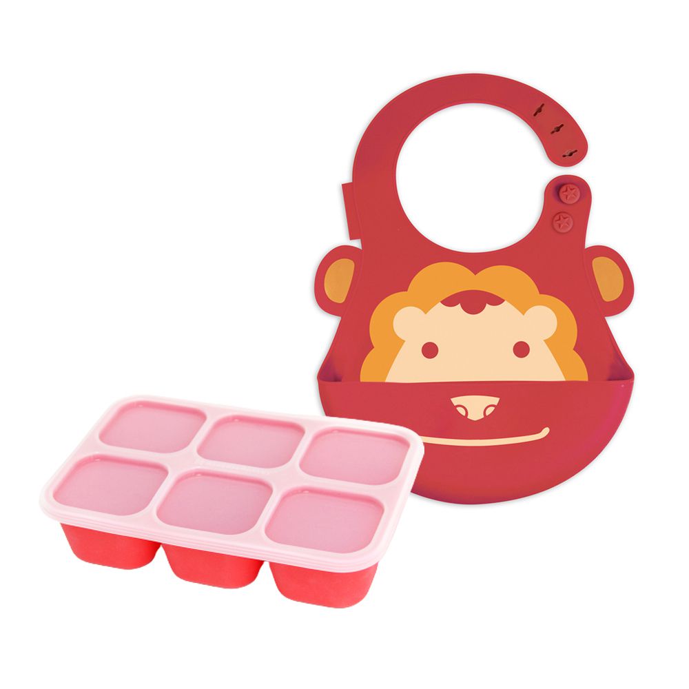 MARCUS＆MARCUS - 萌寶快樂用餐組(造型圍兜+分裝盒)-紅獅子