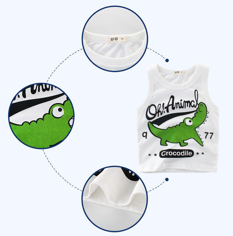 純棉無袖背心上衣-逗趣鱷魚-米白色