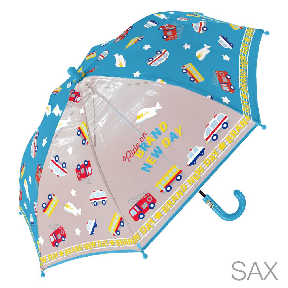 日本中谷 - 透明窗設計兒童雨傘/直傘-工具車們-水藍 (45cm(身高105-115cm))