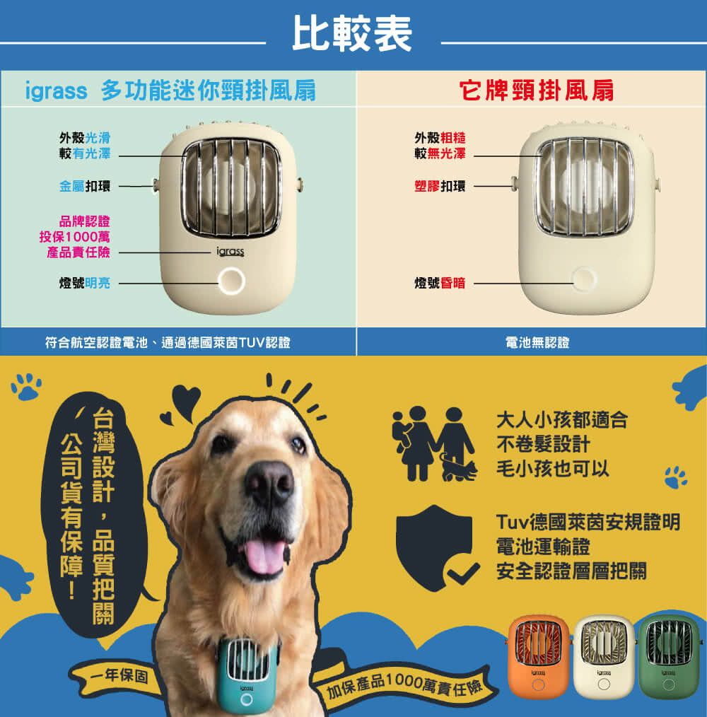 igrass - 多功能迷你頸掛風扇-石墨綠