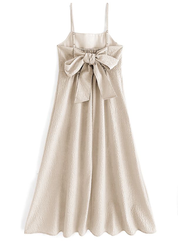 日本 GRL - 可愛後扭結泡泡袖吊帶裙-淺米杏 (F)