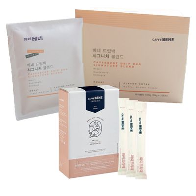 韓國Caffebene咖啡伴 - 【品味組】BENE濾掛咖啡(10入/盒)+三合一白咖啡(100入/盒)
