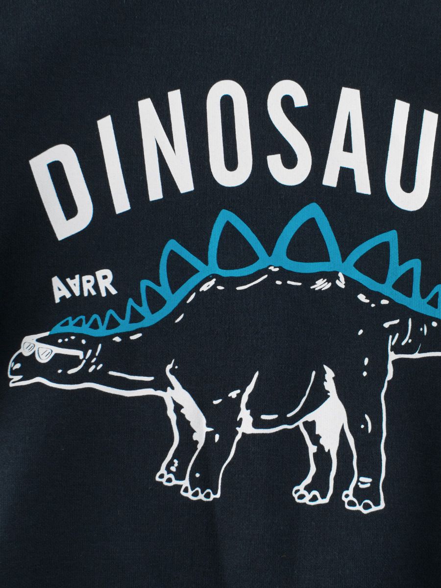 加絨棉質圓領長袖上衣/大學T-劍龍-深藍色