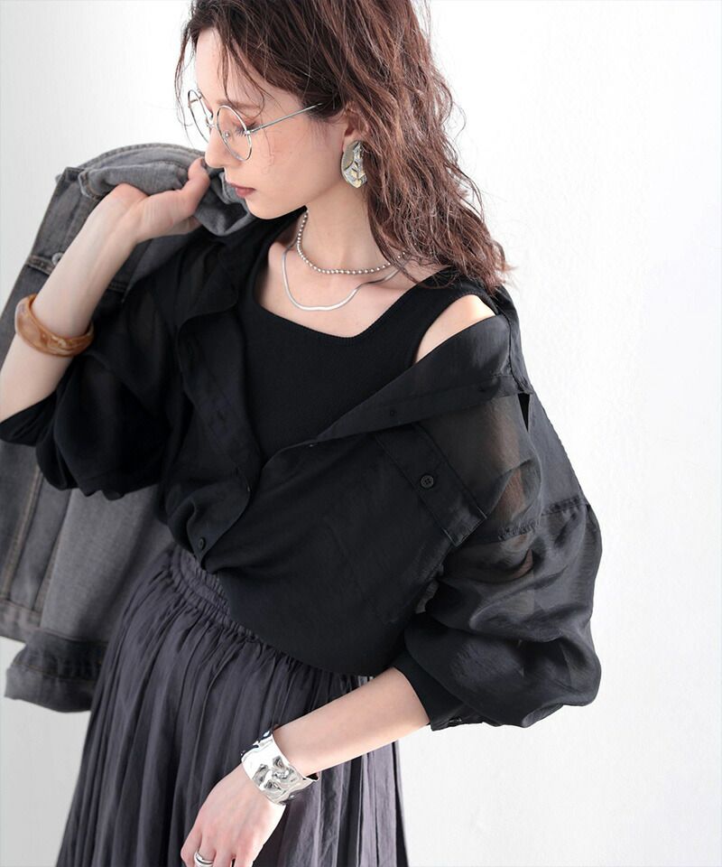 日本 Classical Elf - 空氣感透膚翻領薄襯衫-灰棕