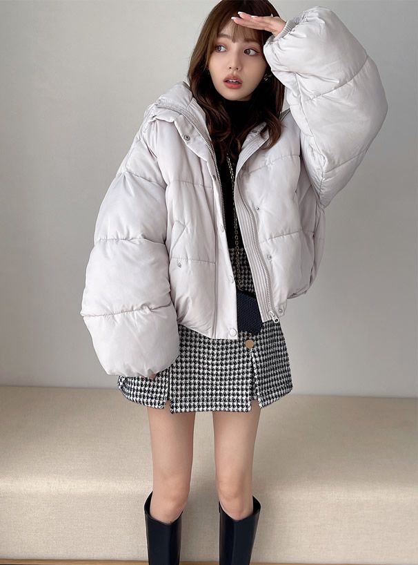 日本 GRL - 保暖科技羽絨連帽外套-淺灰杏 (F)