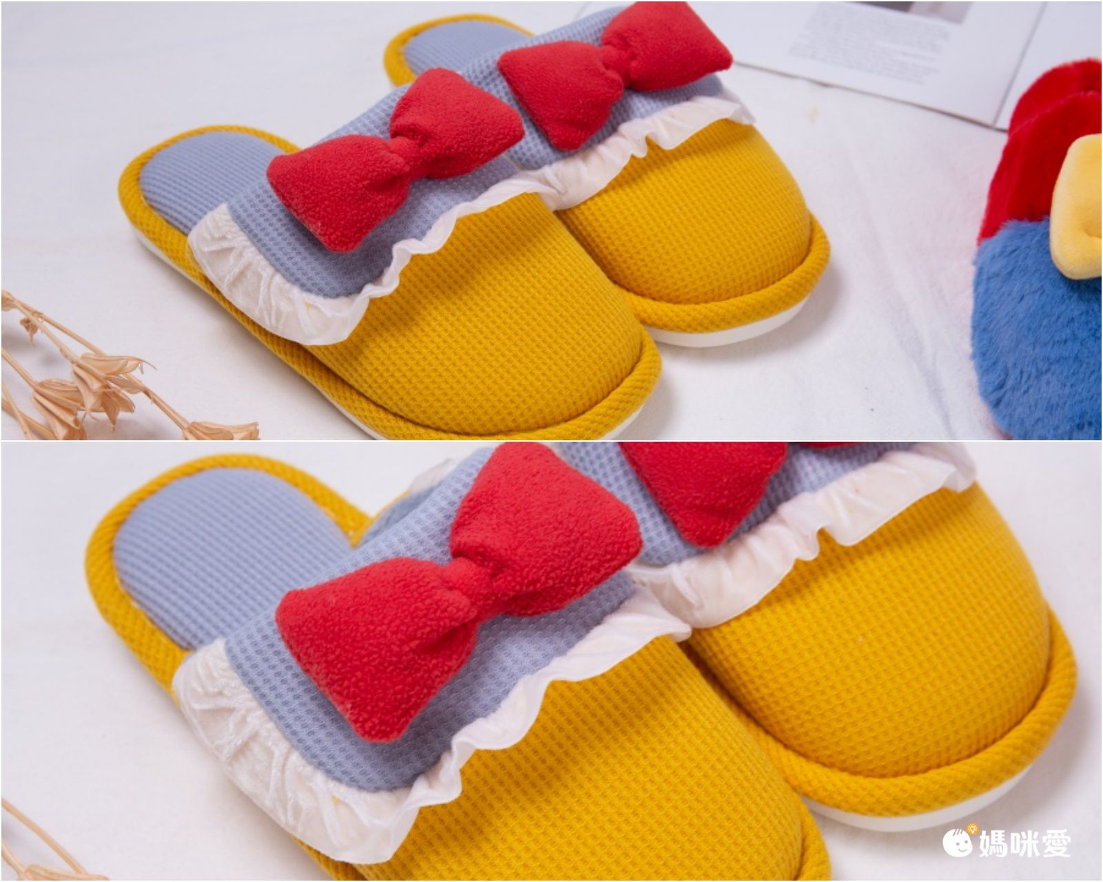 鬆餅格紋保暖室內拖鞋-藍紫色