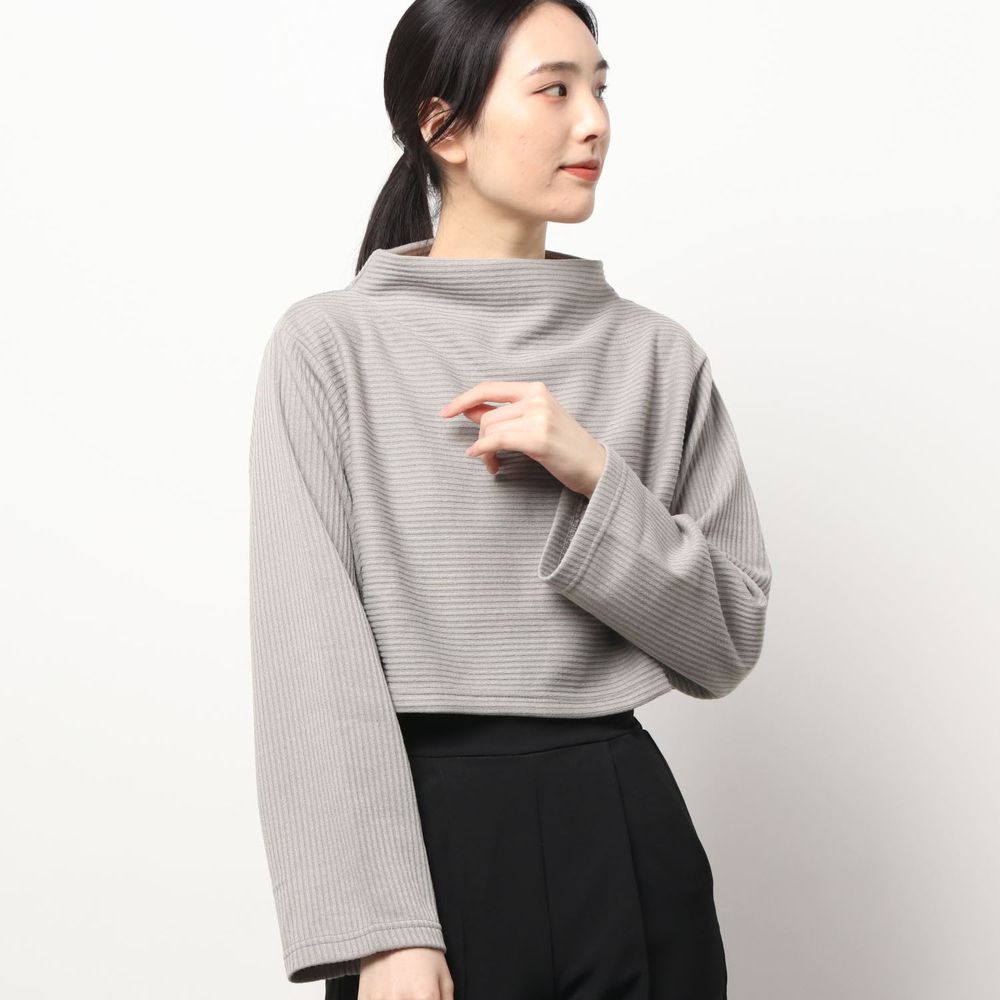 日本 Riche Glamour - 大寬口立領寬鬆短版針織上衣-灰