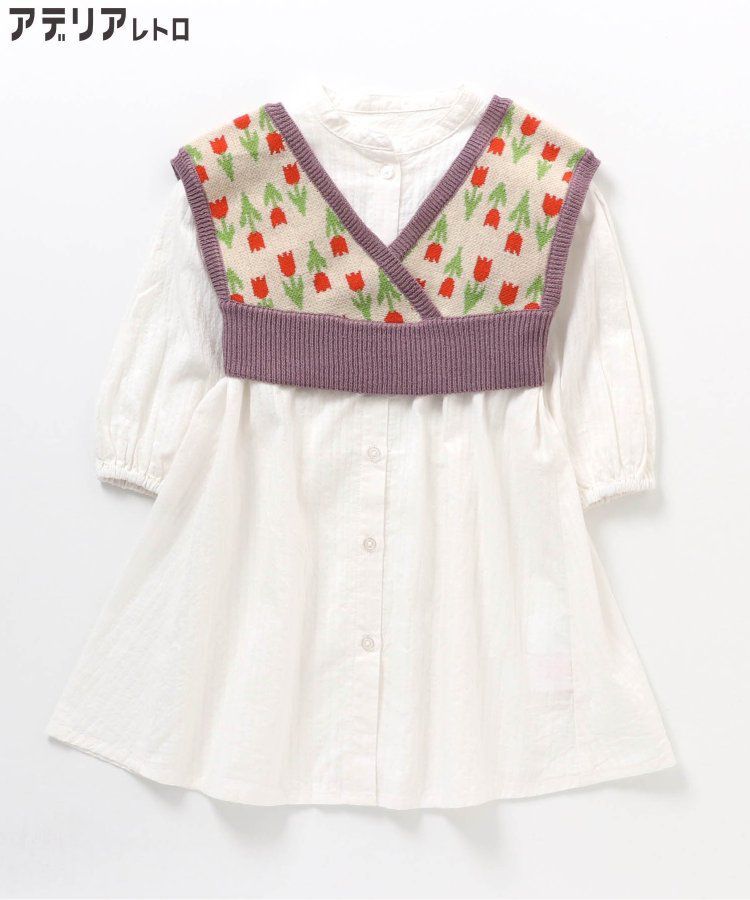 日本 BREEZE - 聯名款 昭和風針織背心x長袖洋裝-優雅鬱金香-黃綠