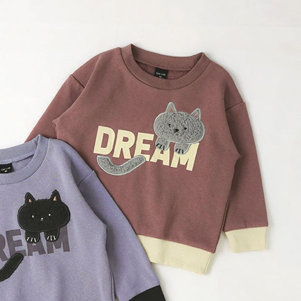 立體刺繡貼布長袖上衣-貓咪-玫瑰粉