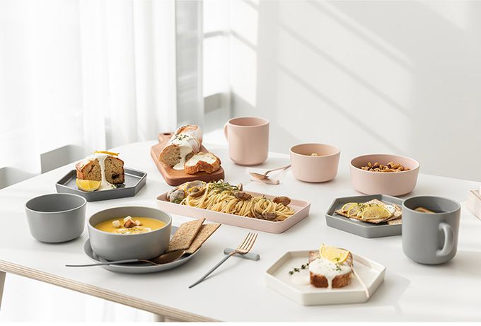 韓國 SSUEIM - Mariebel系列莫蘭迪陶瓷碗盤餐具12件組(粉+灰)