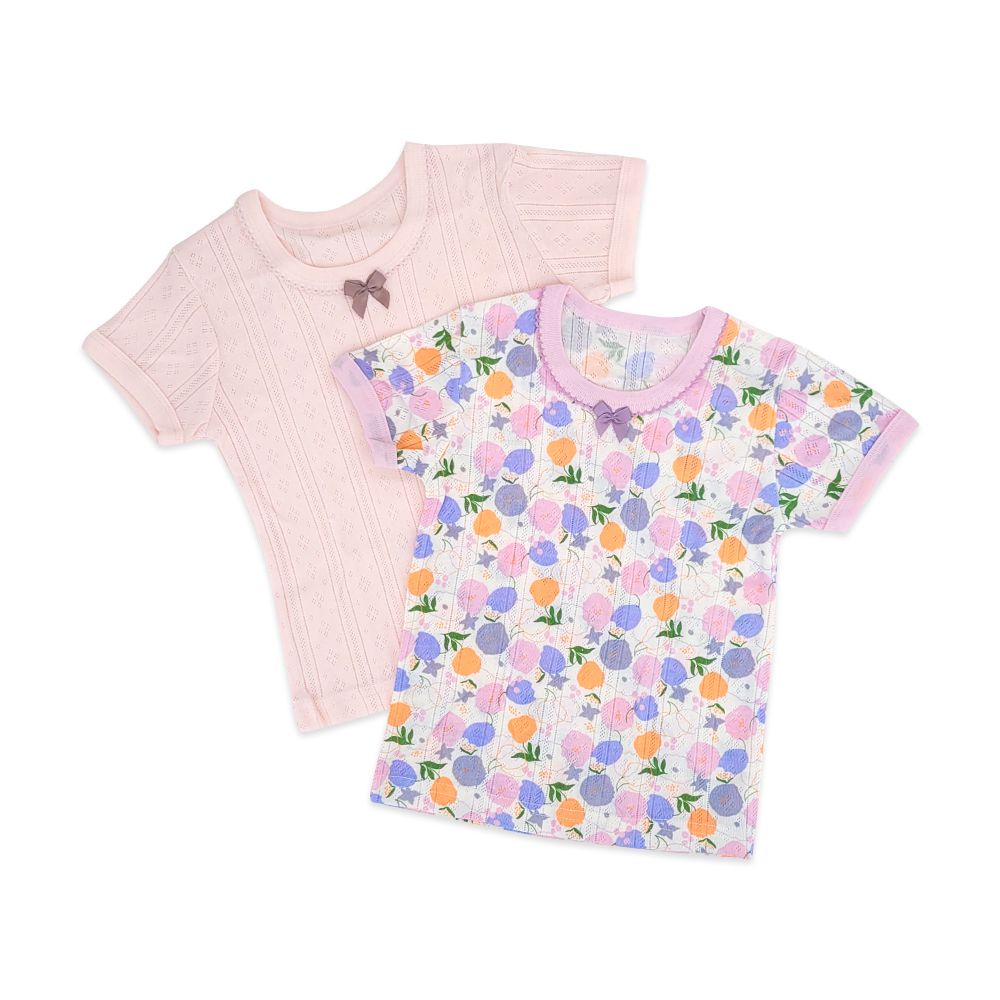 JoyNa - 2件入-兒童短袖上衣 棉質兒童T恤-純色粉紫花
