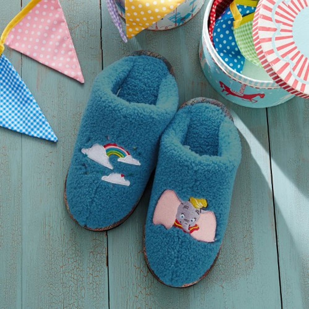 日本千趣會 - 迪士尼室內拖鞋(全包覆毛絨款)-小飛象-水藍