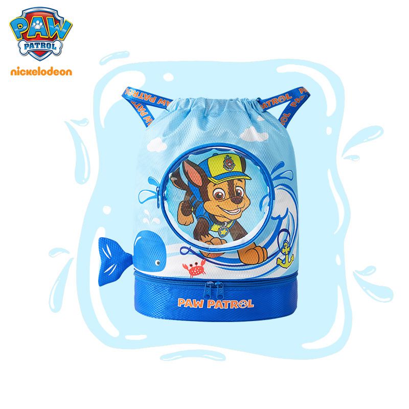 乾濕分離兒童游泳包-卡通人物阿奇+鯨魚-藍色 (27×14×40cm)