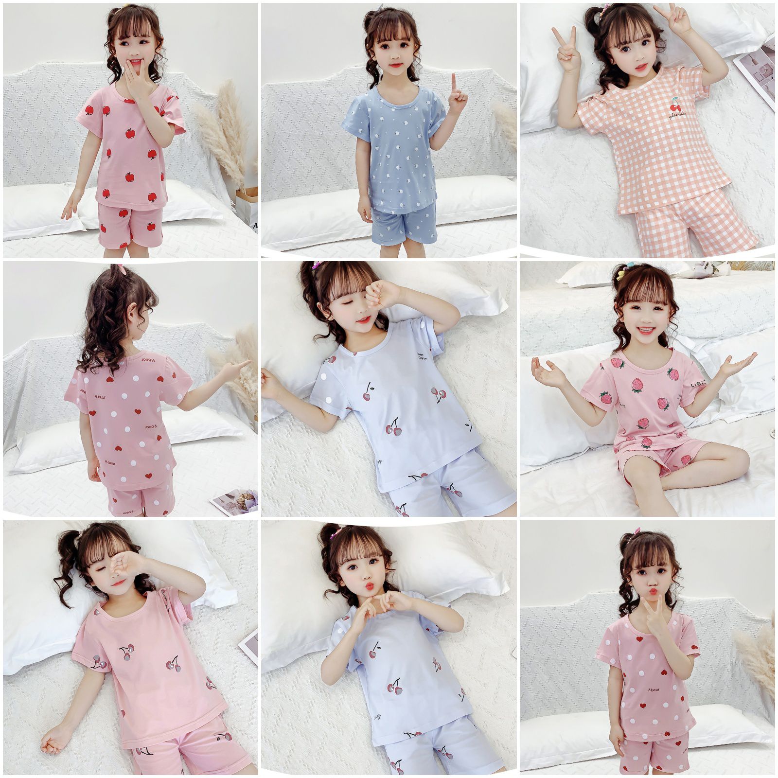 純棉兒童短袖家居服套裝-小女孩-白色