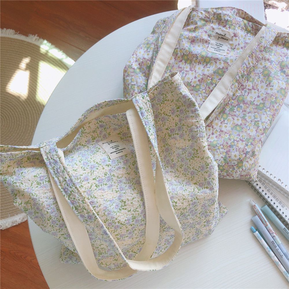 碎花單肩手提帆布袋-淺紫X米花 (37*35cm)