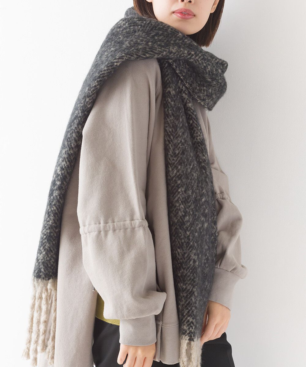 日本 OMNES - 起毛柔軟流蘇圍巾/披肩-粉橘黃 (36x198cm)