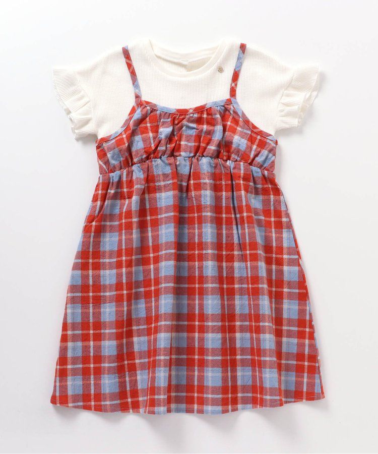 日本 apres les cours - 成熟又可愛的假二件綁帶洋裝-米黃-藍小花