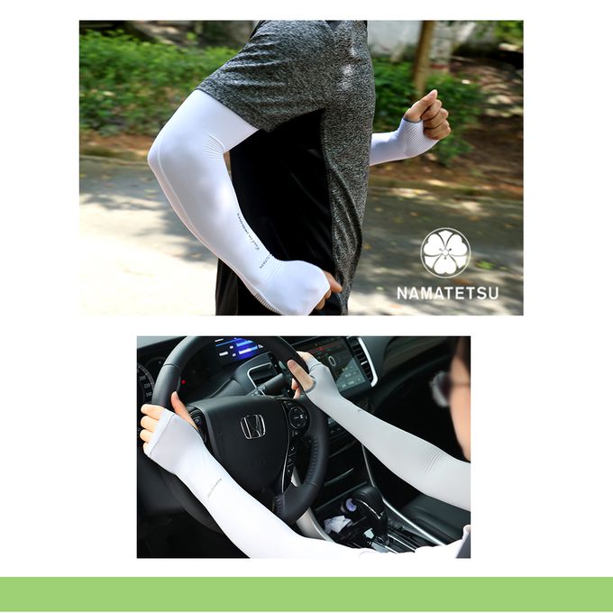 NAMATETSU - 男款 手掌防滑設計防曬冰涼袖套-灰色