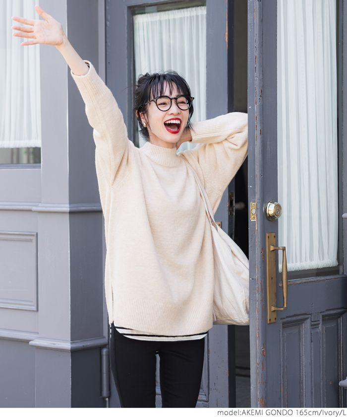 日本 COCA - 柔軟小高領顯瘦針織毛衣-藍