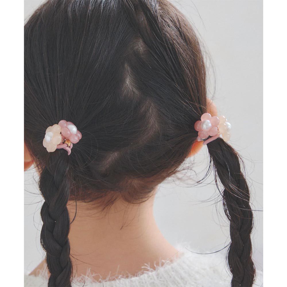 日本 Lattice - 透亮小花兒童髮圈2件組-粉紅