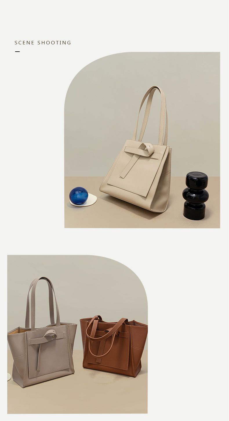 真皮簡約大容量單肩子母包/托特包-含小收納包-奶茶色 (30x12x28cm)