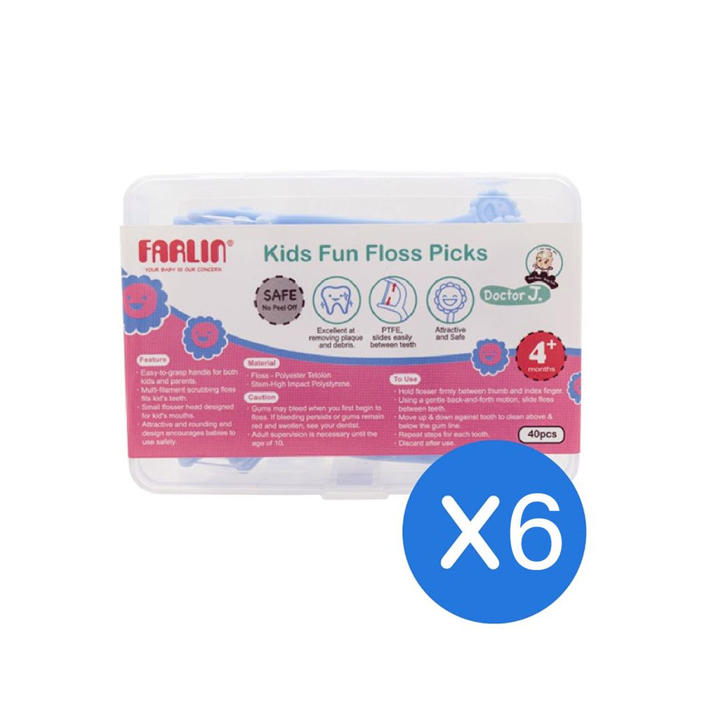 FARLIN - 兒童安全牙線棒-藍-40PCE裝X6盒