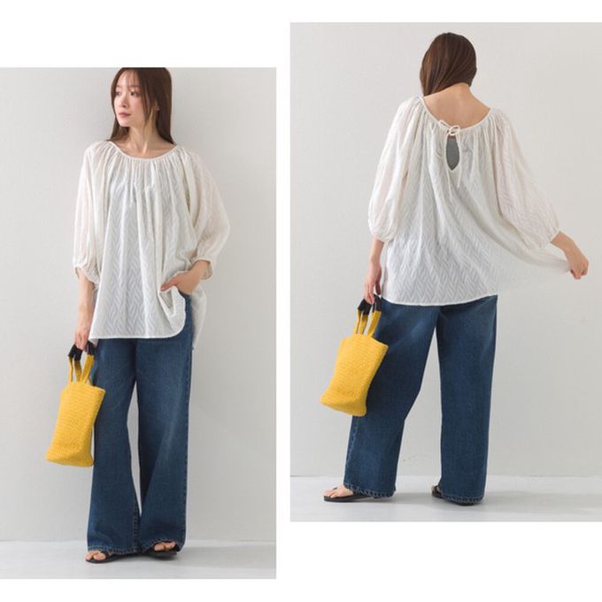 日本 OMNES - 100%印度棉 前後2way典雅緹花七分袖上衣-黑