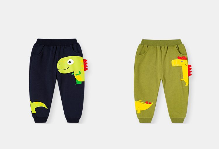 純棉休閒長褲-繽紛立體恐龍-藍色