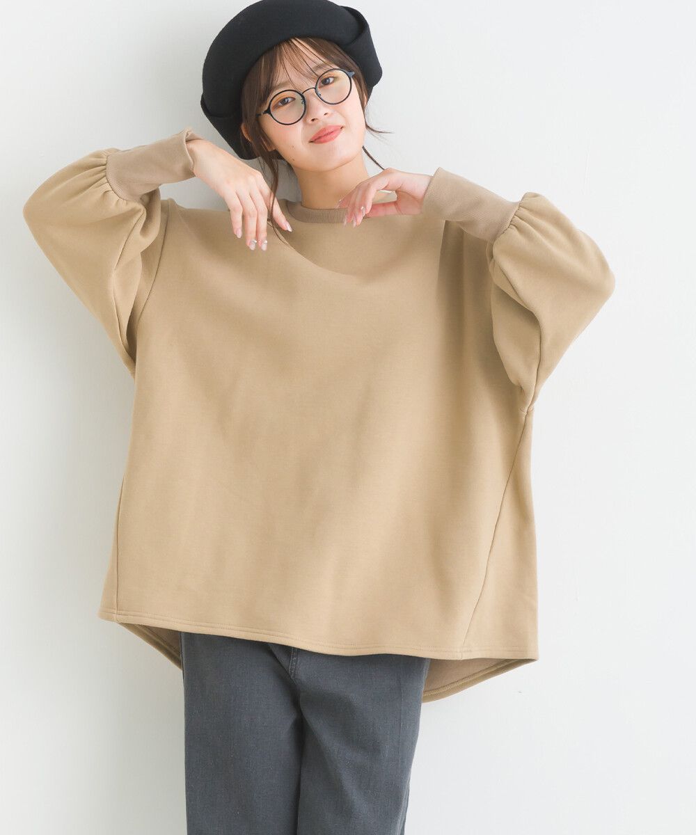 日本女裝代購 - 裏起毛典雅束口袖長袖上衣-象牙