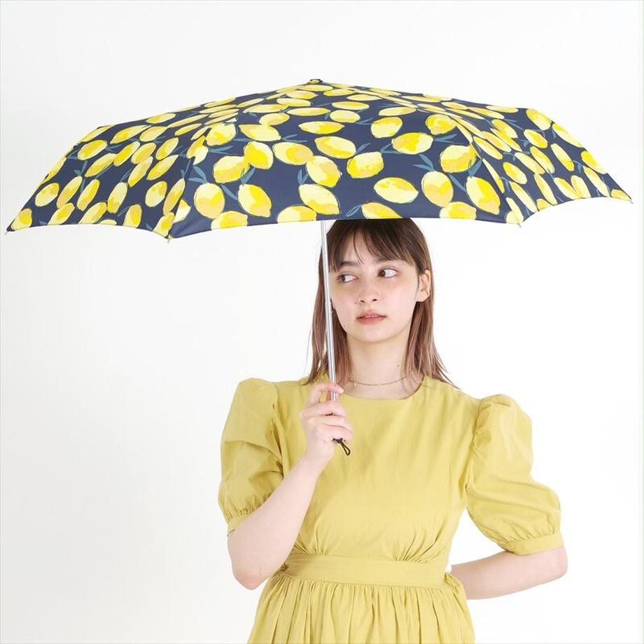 日本 nifty colors - 抗UV輕量 晴雨兩用折疊傘-酸甜檸檬-深藍 (直徑98cm/197g)