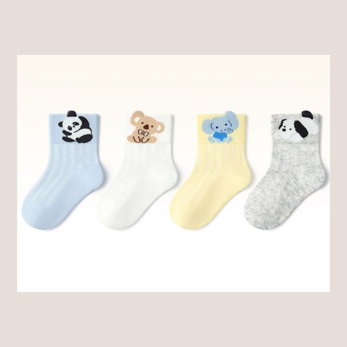 寶貝動物大集合網眼短筒棉襪