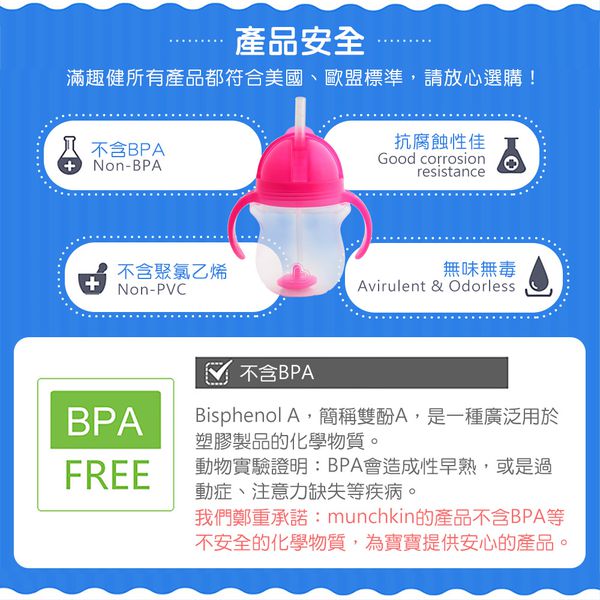 美國 munchkin - 貼心鎖滑蓋防漏杯(360度吸管)207ml-綠 (6M+)