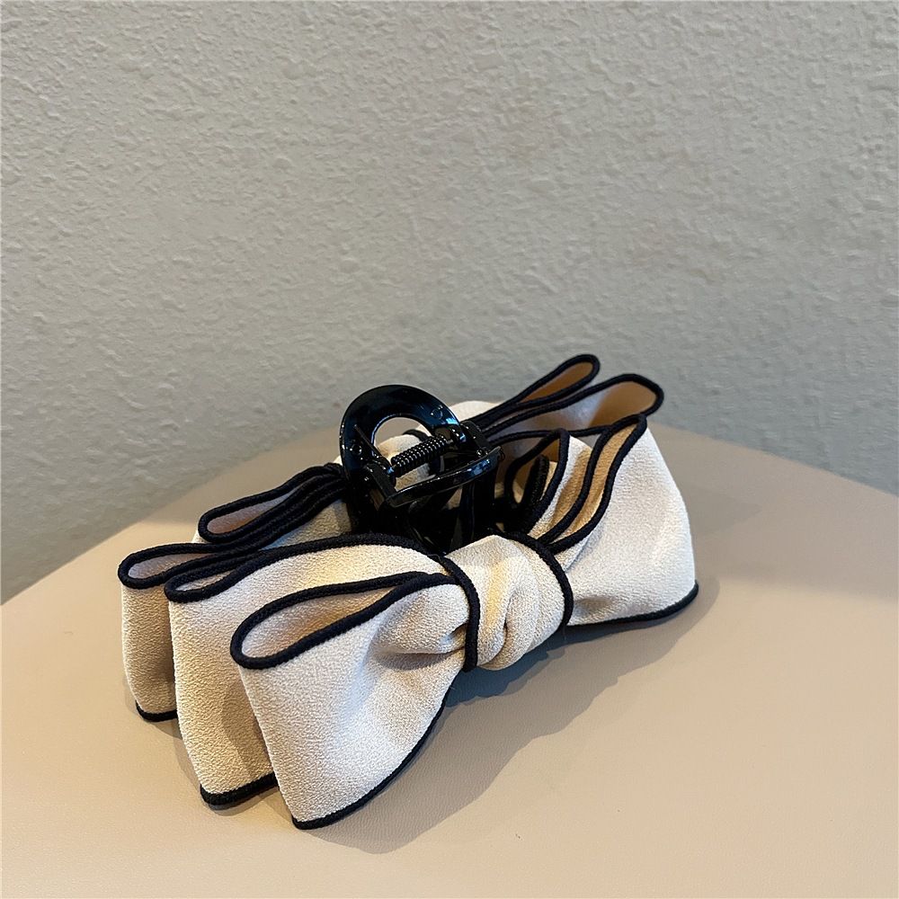 氣質復古絨面大蝴蝶結抓夾-白色