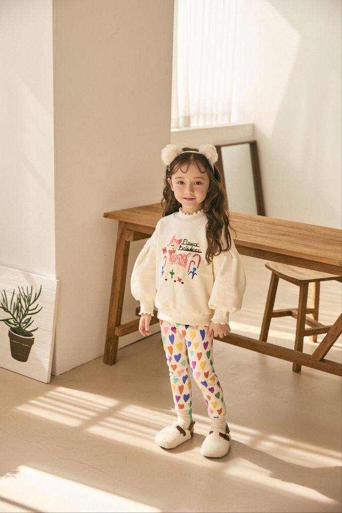 韓國 Mimico - (內磨毛)斑比印澎澎袖大學T-粉